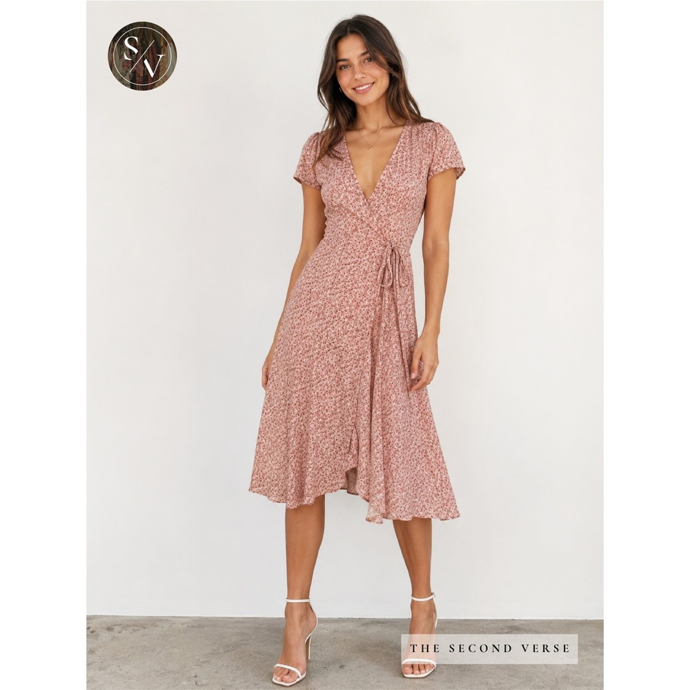 Brandy Melville Pink Ditsy Floral Robbie Wrap Dress Cottagecore Women Size Small